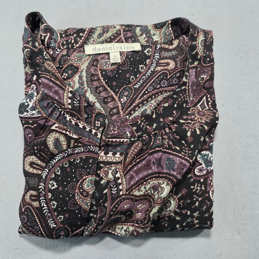 Daniel Rainn Purple Paisley Split Neck Blouse Plus Size 2X X19066PR1 Workwear